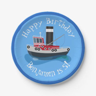 Cute fishing trawler boat cartoon illustration paper plate