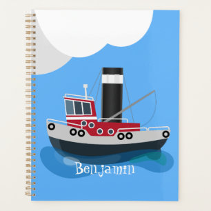 Cute fishing trawler boat cartoon illustration planner