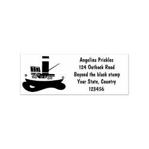 Cute fishing trawler boat cartoon illustration rubber stamp