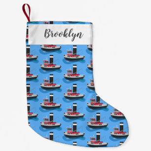 Cute fishing trawler boat cartoon illustration small christmas stocking