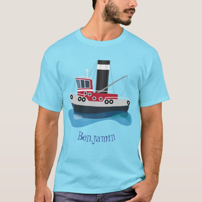 Cute fishing trawler boat cartoon illustration T-Shirt (Front)