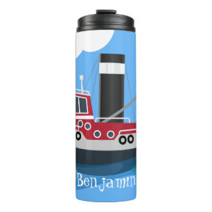 Cute fishing trawler boat cartoon illustration thermal tumbler