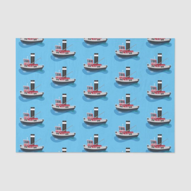 Cute fishing trawler boat cartoon illustration tissue paper (Front)