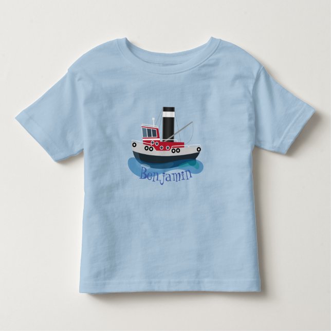 Cute fishing trawler boat cartoon illustration toddler T-Shirt (Front)