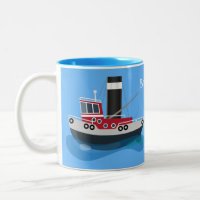 Cute fishing trawler boat cartoon illustration