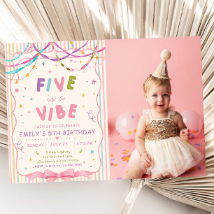 Cute Five Is A Vibe 5th Birthday Party Photo Invitation