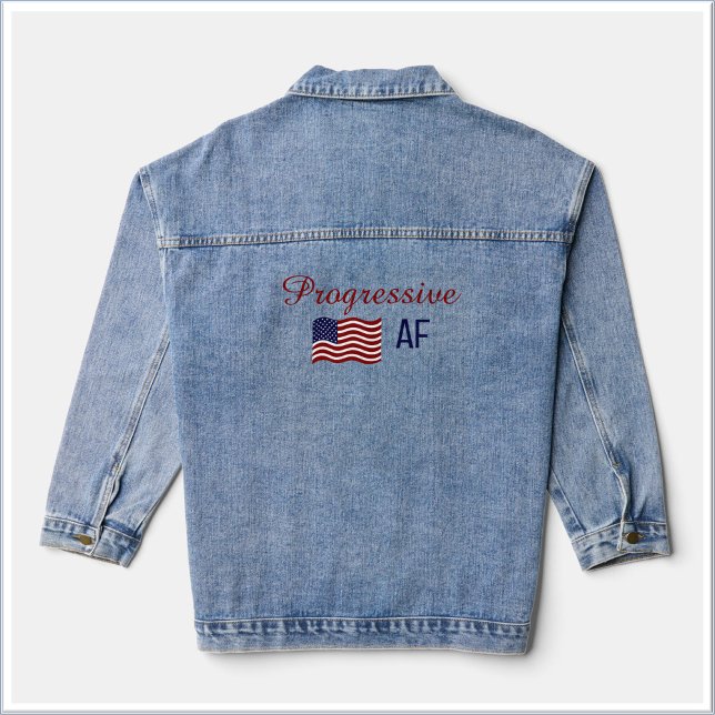 Cute Flag Progressive AF Political T-Shirt Denim Jacket (Bookmark my store! https://www.zazzle.com/store/keepdemocracyalive)