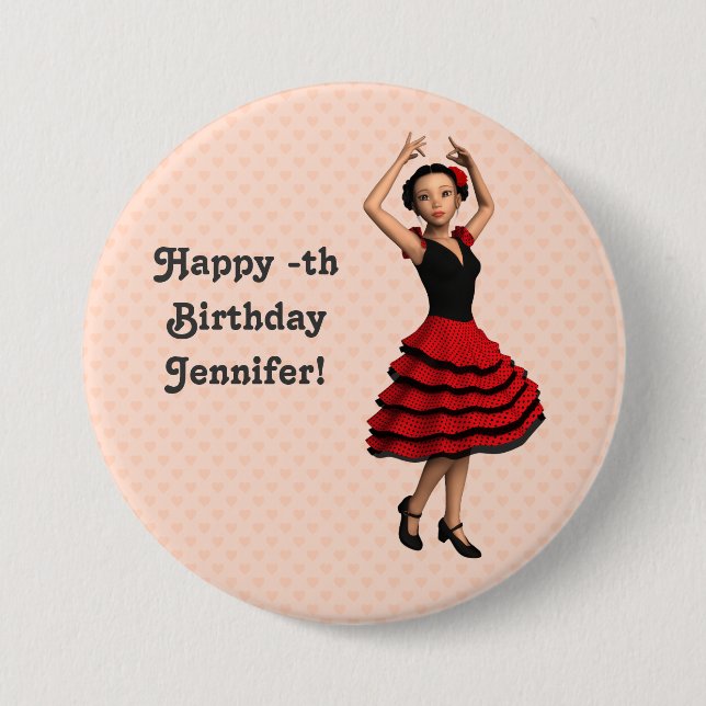 Cute Flamenco Dancer (Personalised) 7.5 Cm Round Badge (Front)