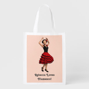Cute Flamenco Dancer (Personalised) Reusable Grocery Bag