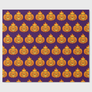 Cute Flaming Pumpkin Halloween Pattern Wrapping  Paper