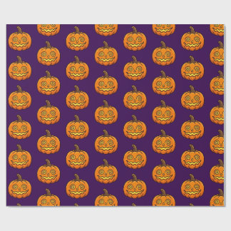 Cute Flaming Pumpkin Halloween Pattern Wrapping Paper