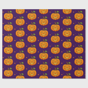 Cute Flaming Pumpkin Halloween Pattern Wrapping  Paper