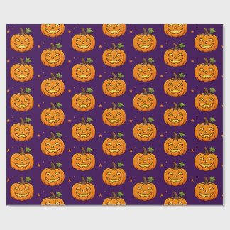 Cute Flaming Pumpkin Halloween Pattern Wrapping Paper