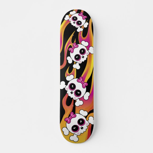 Cute Flaming Skulls Skateboard (Front)