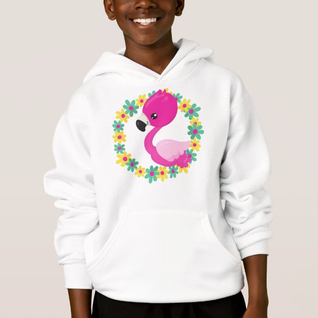 Cute Flamingo, Baby Flamingo, Bird, Flowers (Front)