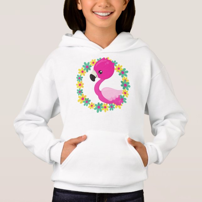 Cute Flamingo, Baby Flamingo, Bird, Flowers (Front)