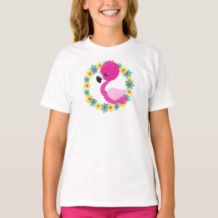 Cute Flamingo, Baby Flamingo, Bird, Flowers T-Shirt