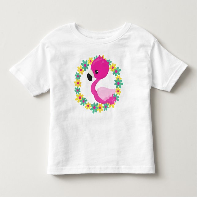 Cute Flamingo, Baby Flamingo, Bird, Flowers Toddler T-Shirt (Front)