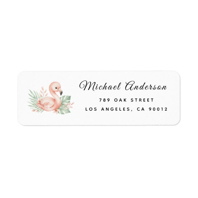  Cute Flamingo Baby Shower Return Address Label (Front)