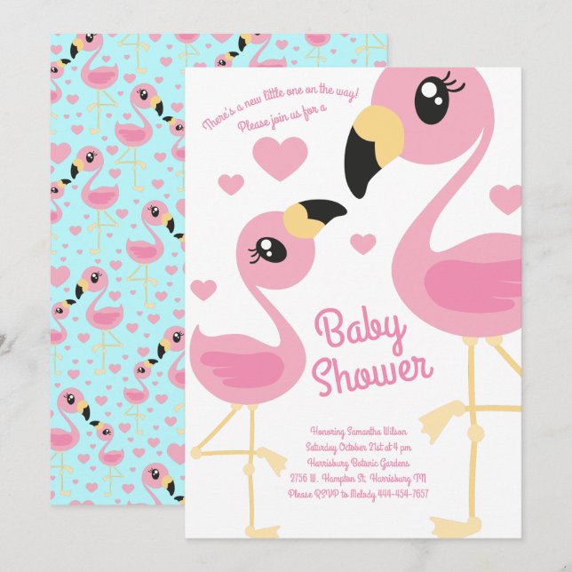 Cute Flamingo Baby Shower Tropical Beach Sprinkle Invitation (Front/Back)