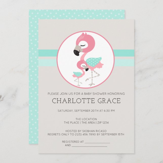 Cute Flamingo Bird Personalised Baby Shower Invitation (Front/Back)