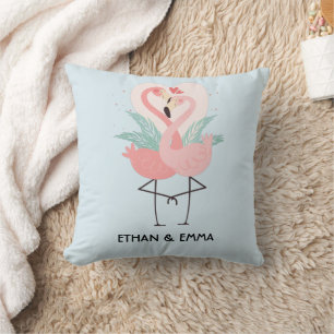 Cute Flamingo Couple Personalised Valentine's Day Cushion