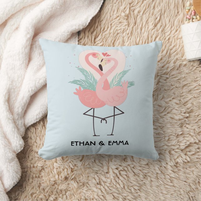 Cute Flamingo Couple Personalised Valentine's Day Cushion (Blanket)
