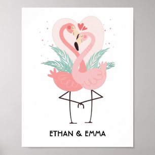 Cute Flamingo Couple Personalised Valentine's Day Poster