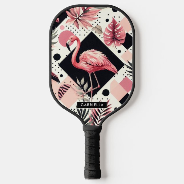 Cute Flamingo Geometric Pickleball Paddle (Front)