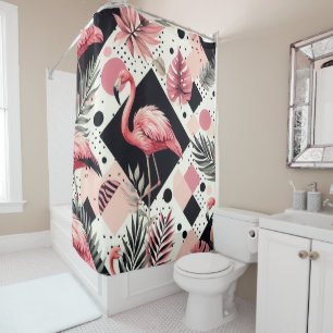 Cute Flamingo Geometric Shower Curtain