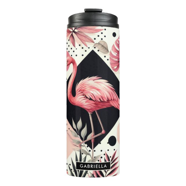 Cute Flamingo Geometric Thermal Tumbler (Front)