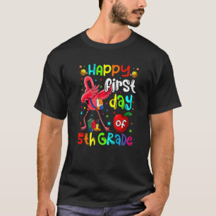 Cute Flamingo Happy First Day Of 5th Grade  Rocks T-Shirt
