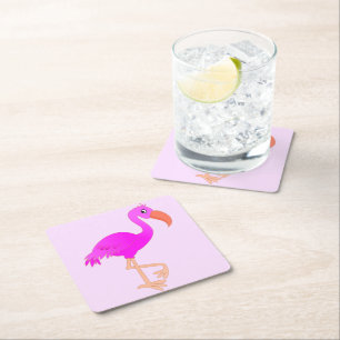 Cute Flamingo - Happy Square Paper Coaster