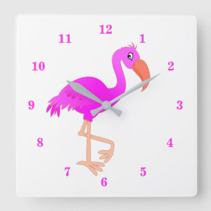 Cute Flamingo - Happy Square Wall Clock