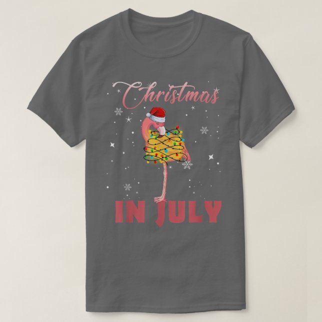 Cute Flamingo in Santa Hat Christmas In July for W T-Shirt (Design Front)