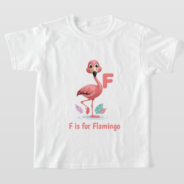 Cute Flamingo Kids T-Shirt | F is for Flamingo Alp (Laydown)