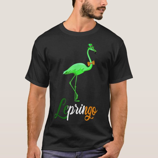 Cute Flamingo Lepringo Hat Wearing  St Patricks Da T-Shirt (Front)