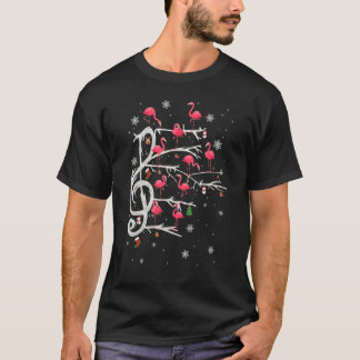 Cute Flamingo Merry Christmas Music Xmas Light T-Shirt