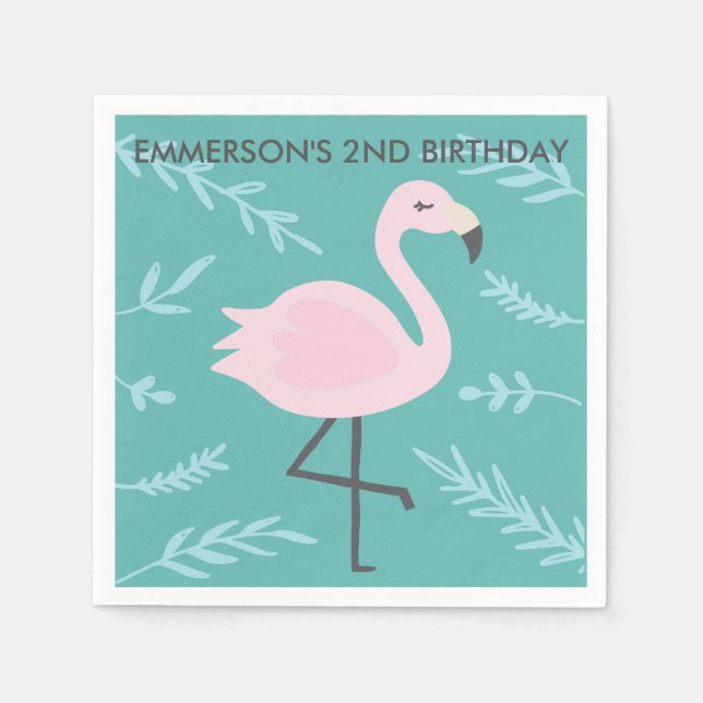 Cute Flamingo Pastel Personalised Party Napkin (Front)