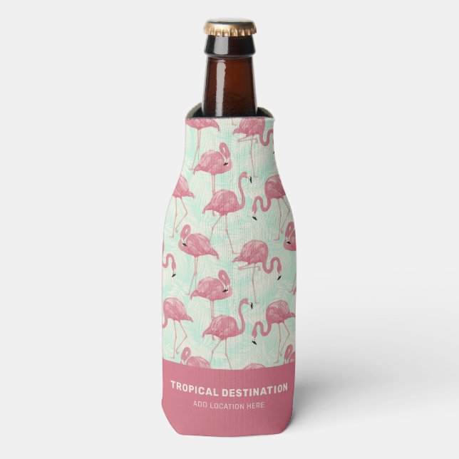 Cute Flamingo pattern custom text Bottle Cooler (Bottle Front)