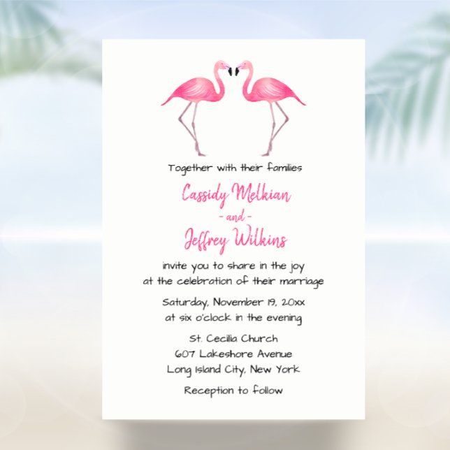 Cute Flamingo Pink Beach Summer Tropical Wedding Invitation (Creator Uploaded)