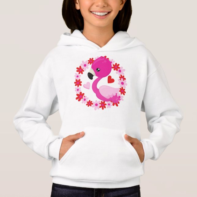 Cute Flamingo, Pink Flamingo, Bird, Flowers, Heart (Front)