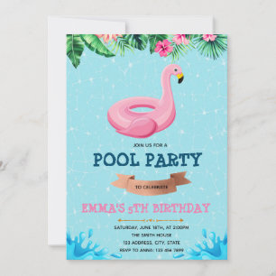 Cute flamingo pool birthday invitation