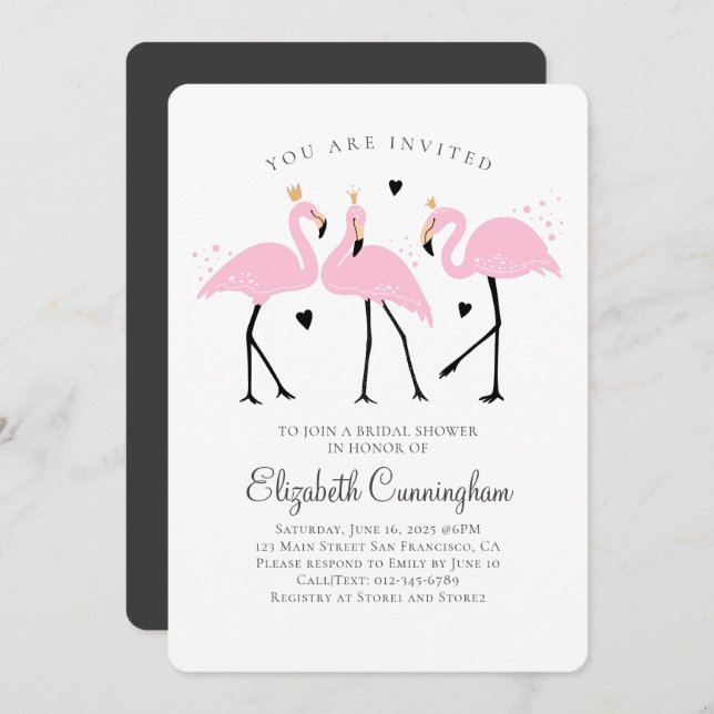 Cute Flamingo Princess Bridal Shower Invitation (Front/Back)