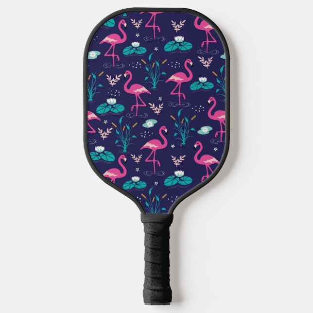 Cute Flamingo Seamless Pattern Pickleball Paddle (Front)