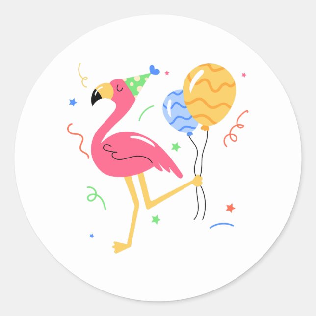 Cute Flamingo Summer Birthday Party  Classic Round Sticker (Front)