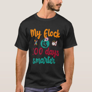 Cute Flamingo Teacher Student My Flock Is 100 Days T-Shirt