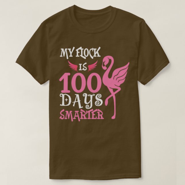 Cute Flamingo Teacher Student My Flock Is 100 Days T-Shirt (Design Front)