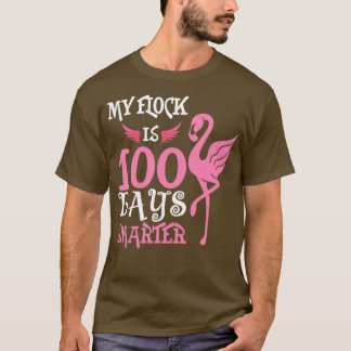 Cute Flamingo Teacher Student My Flock Is 100 Days T-Shirt