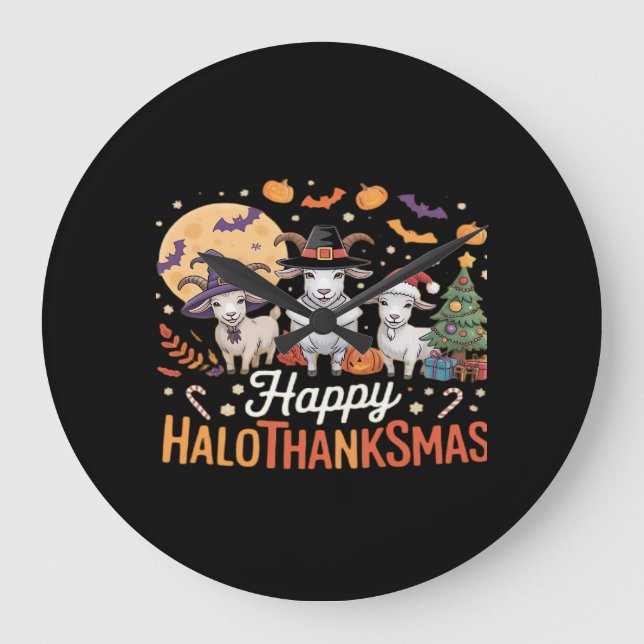 Cute Flamingo Thanksgiving I'm Not a Turkey! Funny Large Clock (Front)